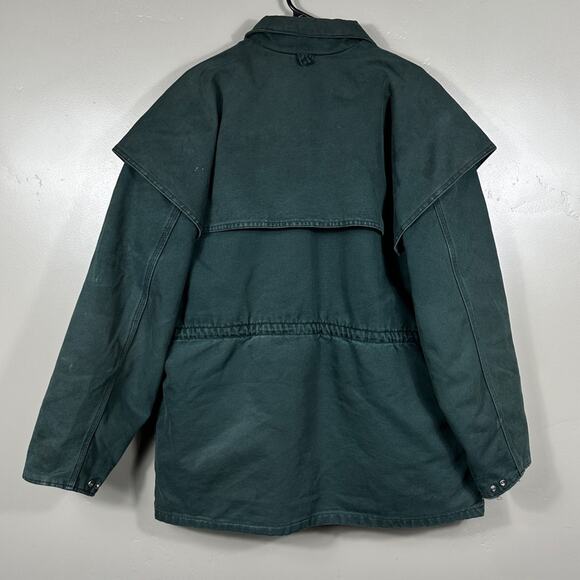 VINTAGE Carhartt Union Made Jacket Green Sandstone Cape Blanket Lined Chore Coat - Picture 2 of 12